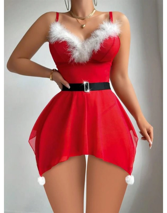 özel tasarım Amora Secret Yılbaşı Özel Kırmızı Fantezi Tül Gecelik