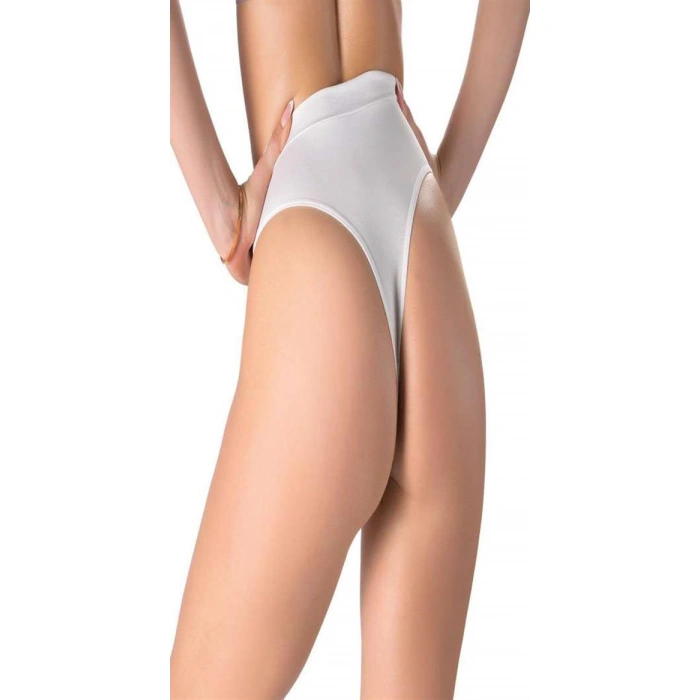 ÖZEL TASARIM  BEYAZ V METAL AKSESUARLI YÜKSEK BEL STRING TANGA