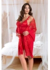 özel tasarım Amora Secret Transparan Dantel İşlemeli Tül Yırtmaçlı 2li Kırmızı Gecelik Takımı