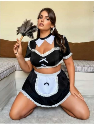 Amora Secret Kadın Fantazi İç Giyim Büyük Beden Mini Etekli Büstiyerli Fantezi Hizmetçi Kostümü - li ve Zarif Tasarım