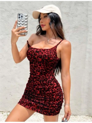Amora Secret Kadın Fantazi İç Giyim Kırmızı Leopar Desenli Büzgülü Fantezi Elbise - li ve Zarif Tasarım