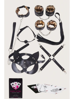 Amora Secret Kadın Fantazi İç Giyim  Görselli Oyun Kartı Kama Sutra 7li Leopar Harness Set - li ve Zarif Tasarım