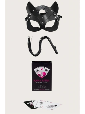 Amora Secret Kadın Fantazi İç Giyim  Görselli Oyun Kartı Kama Sutra Kırbaç Maske Set - li ve Zarif Tasarım