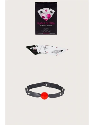 Amora Secret Kadın Fantazi İç Giyim  Görselli Oyun Kartı Kama Sutra Siyah Kırmızı Ağız Topu Set - li ve Zarif Tasarım