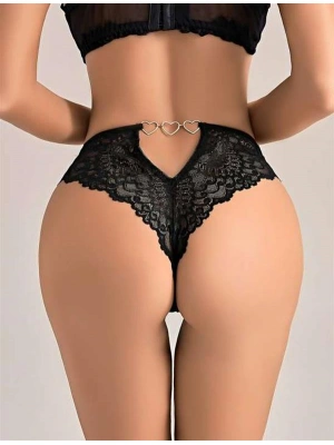 Amora Secret Kadın Fantazi İç Giyim Siyah Dantel İşlemeli Arkası Kalp Detaylı Fantezi String Tanga - li ve Zarif Tasarım