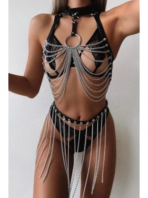 Amora Secret Kadın Fantazi İç Giyim Zincirli Alt Üst Fantezi Set - li ve Zarif Tasarım