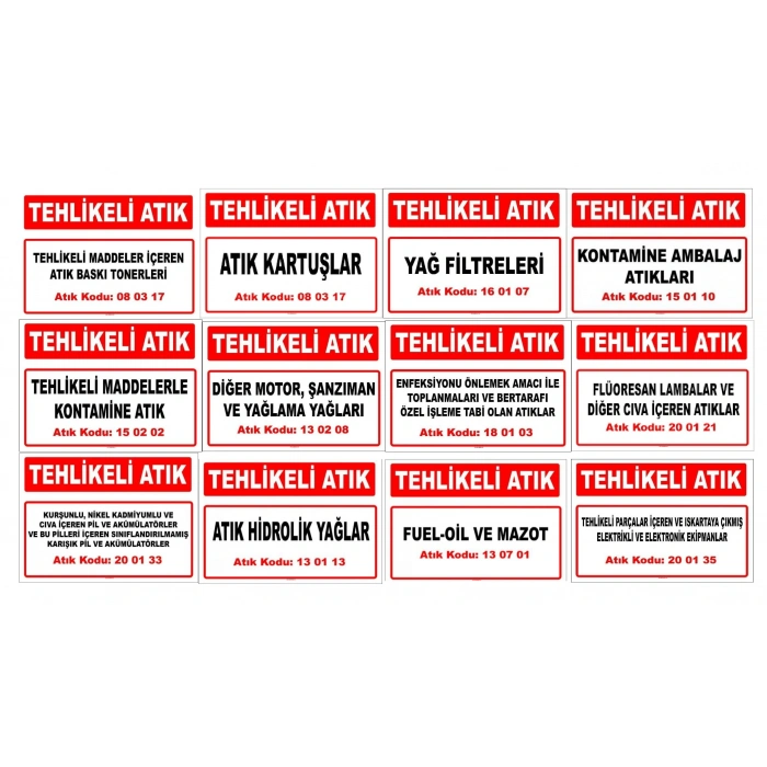 20x30 mm PVC Kaplama Atık Kodu Etiketleri