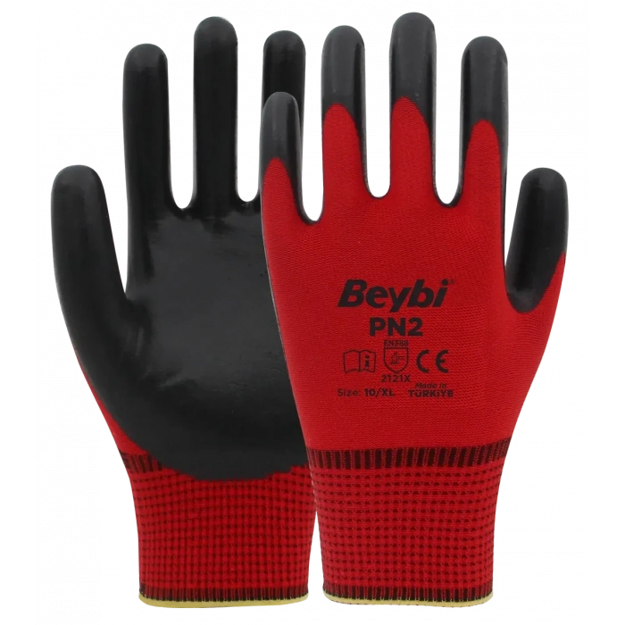 Beybi PN2 Polyester Örme Nitril Eldiven (Ekonomik) 1 PAKET