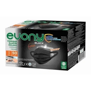 5 Paket Evony Yumuşak Elastik Kulaklı Siyah Maske 50li