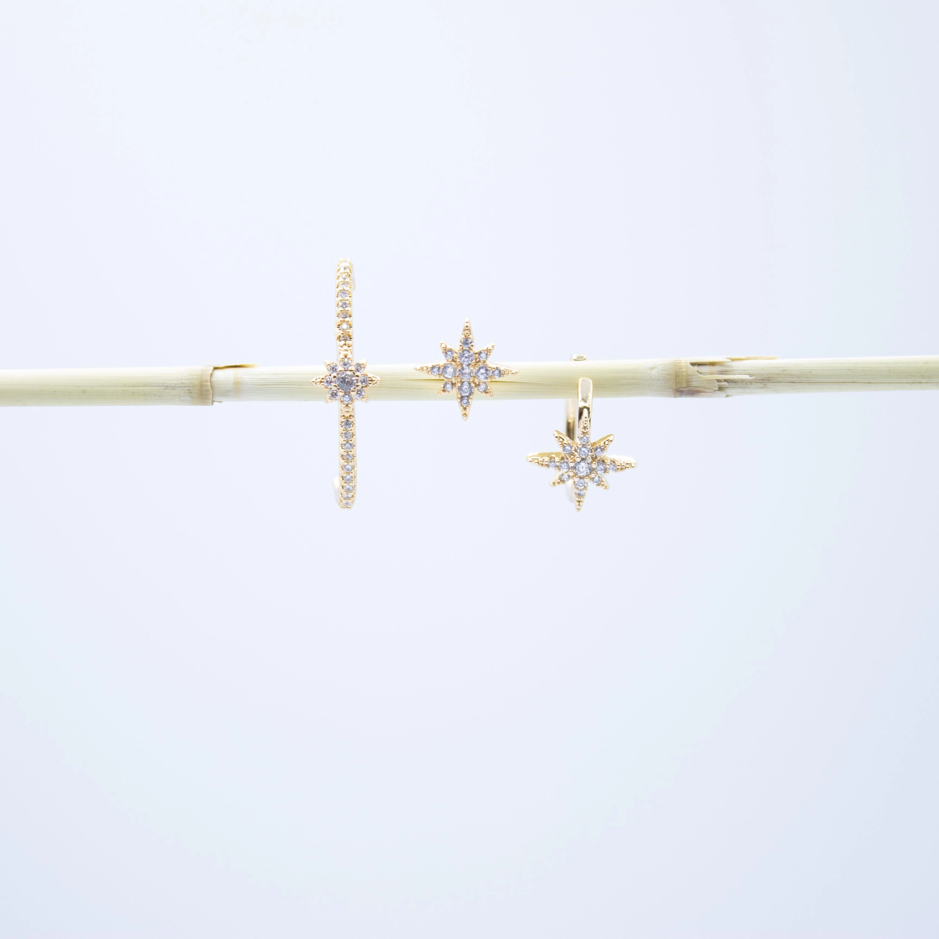 Altın Kaplama Kutup Yıldızı Küpe Ear Cuff (Kıkırdak) Set