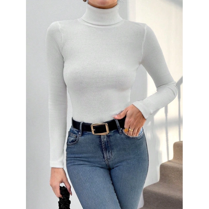 Balıkçı yaka dar kesim kaşkorse kazak beyaz