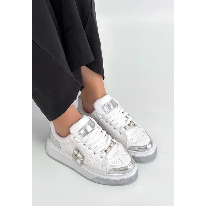 Ceans Beyaz Cilt Bağcıklı Spor Ayakkabı