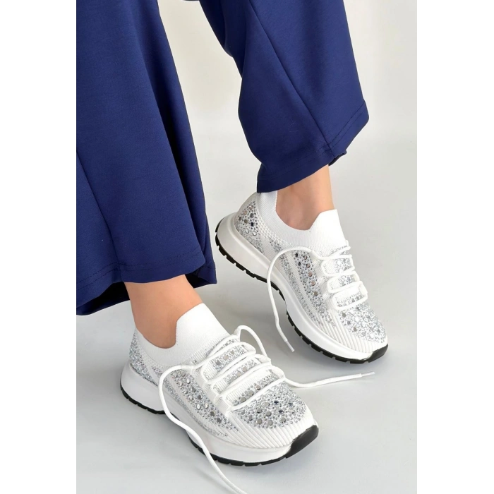 Ceas Beyaz Triko Bağcıklı Spor Ayakkabı