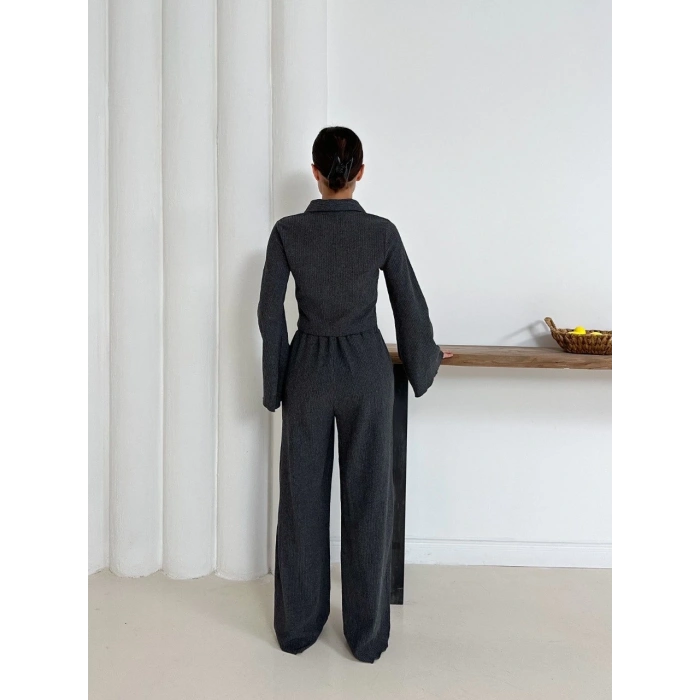 Gömlek yaka kaplama düğmeli takım antrasit st265866