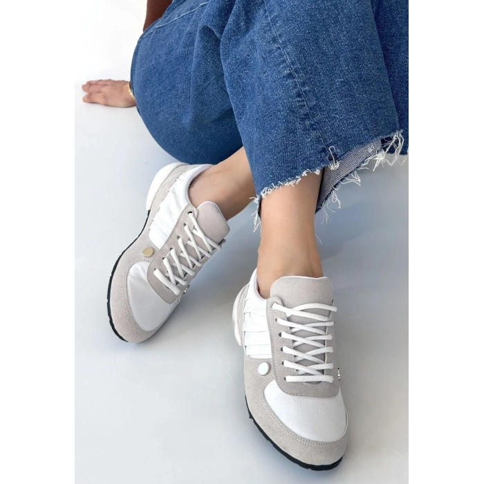 Jawen Gri Nubuk Beyaz Detaylı Spor Ayakkabı