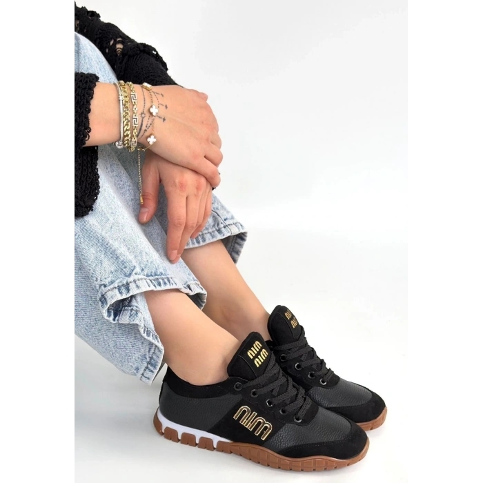 Marje Siyah Cilt Bağcıklı Spor Ayakkabı