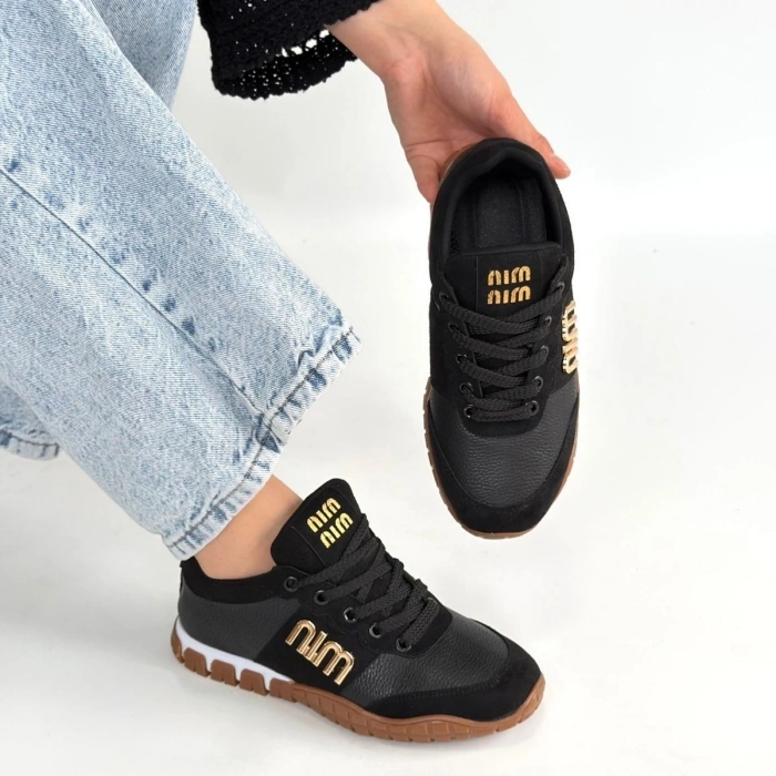 Marje Siyah Cilt Bağcıklı Spor Ayakkabı