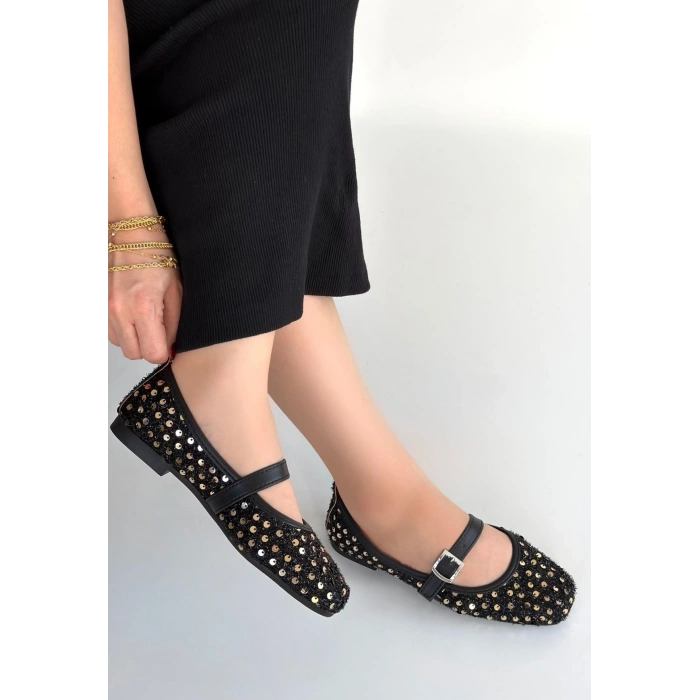 Moden Siyah Süet Babet Ayakkabı