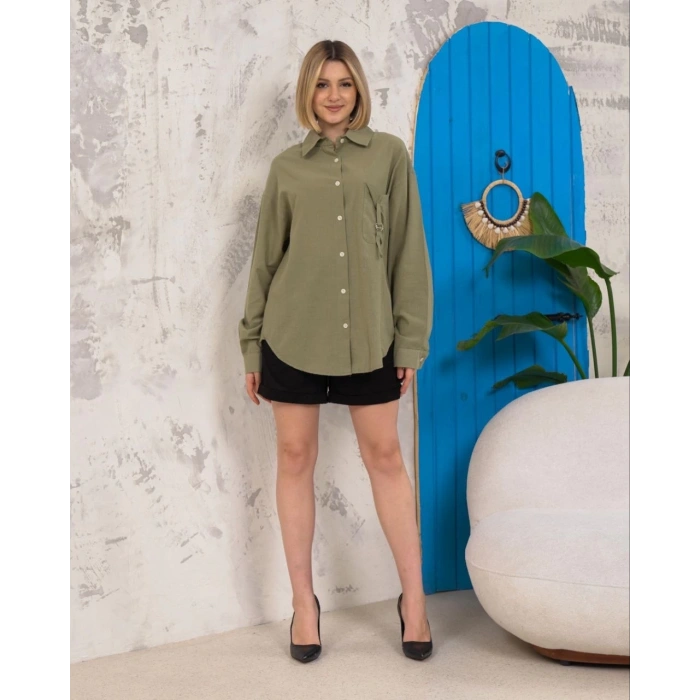 Relax fit keten gömlek haki s255349