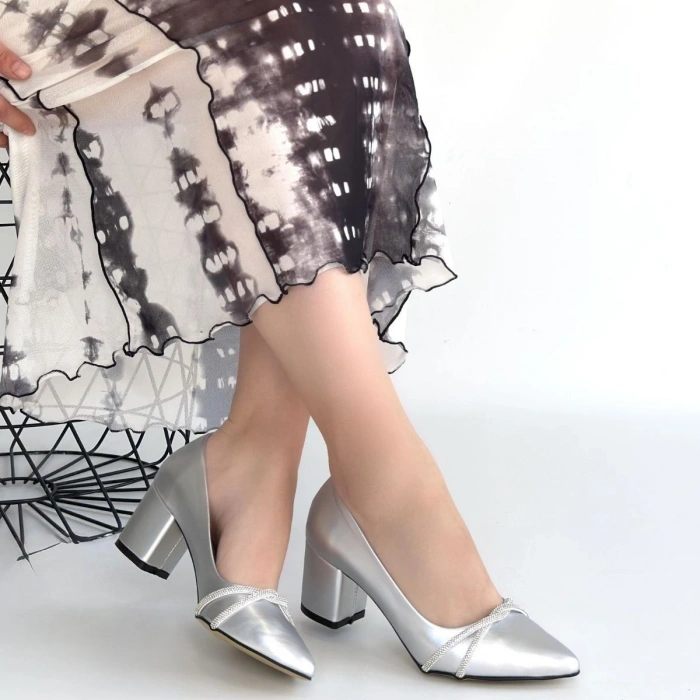 Rewin Gümüş Cilt Topuklu Ayakkabı