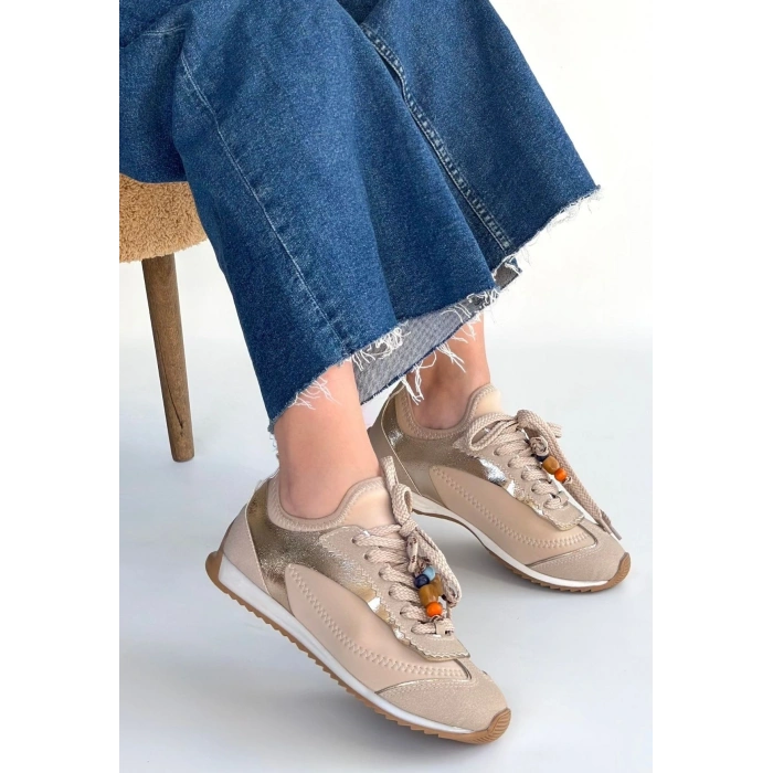 Riaf Bej Cilt Bağcıklı Spor Ayakkabı