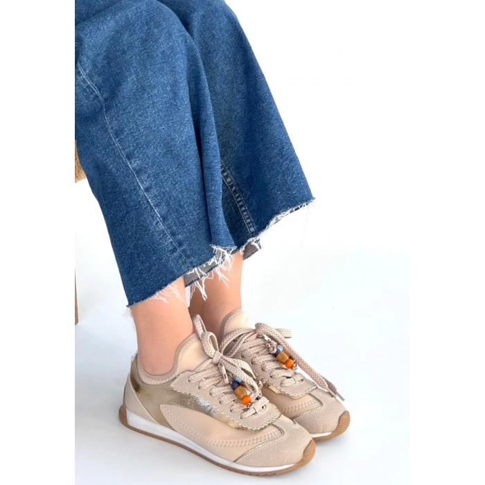 Riaf Bej Cilt Bağcıklı Spor Ayakkabı