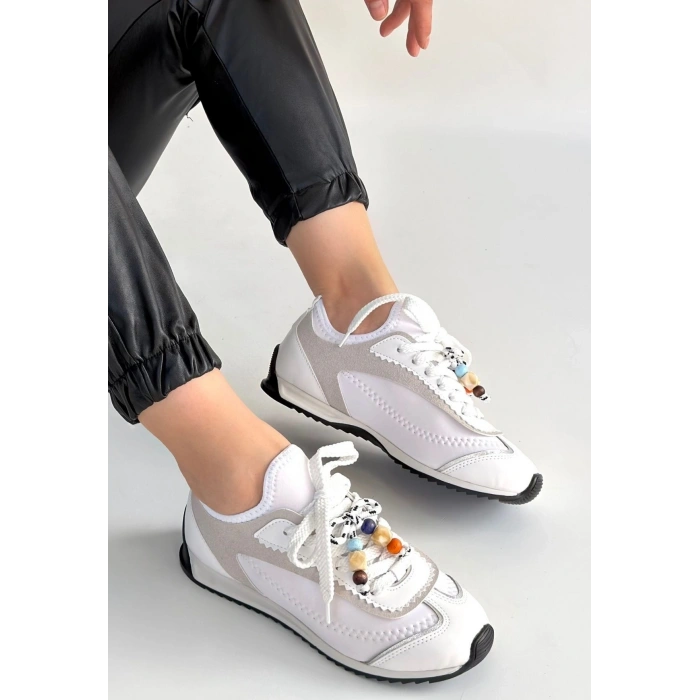 Riaf Beyaz Cilt Bağcıklı Spor Ayakkabı