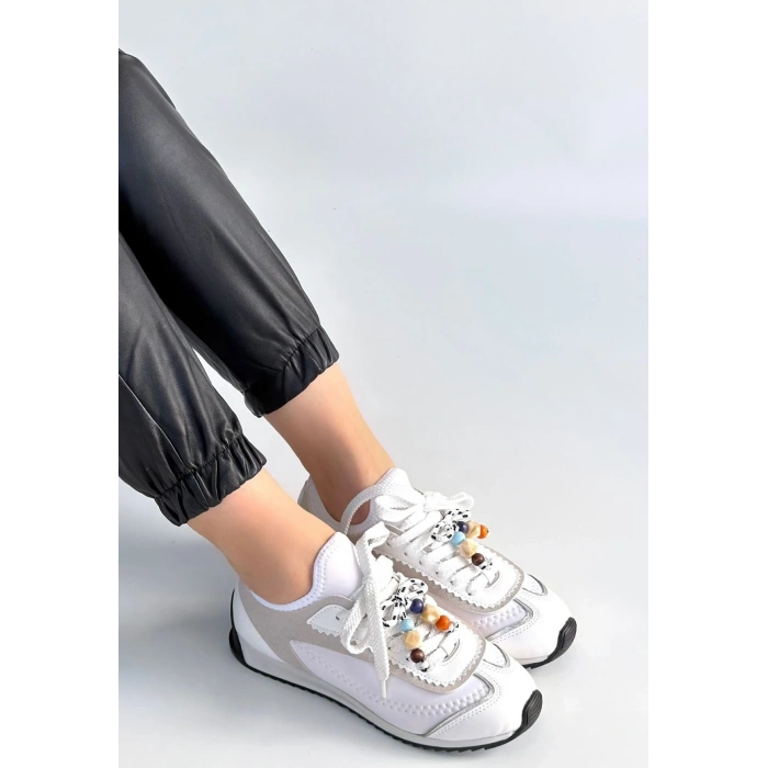 Riaf Beyaz Cilt Bağcıklı Spor Ayakkabı