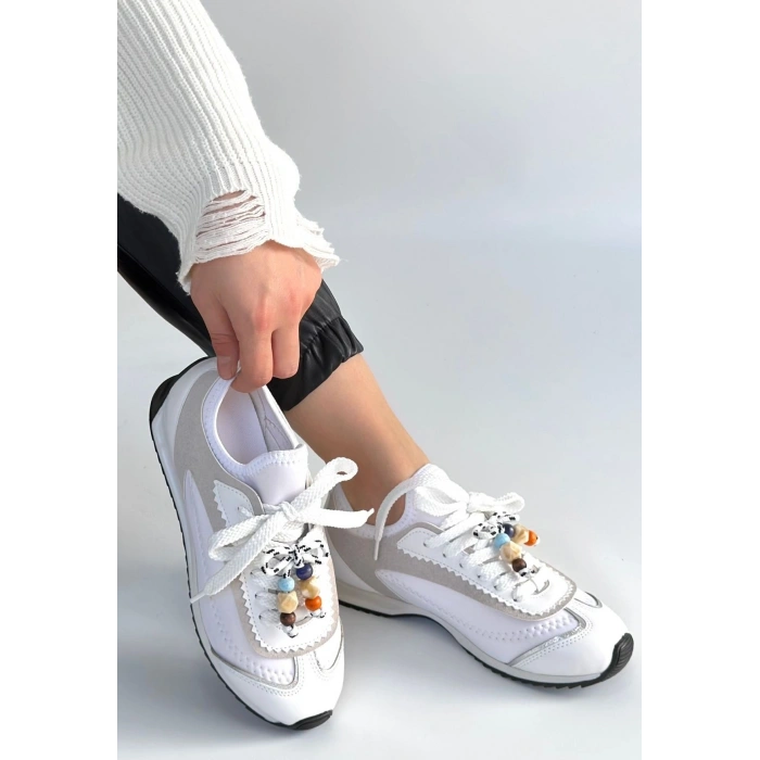 Riaf Beyaz Cilt Bağcıklı Spor Ayakkabı