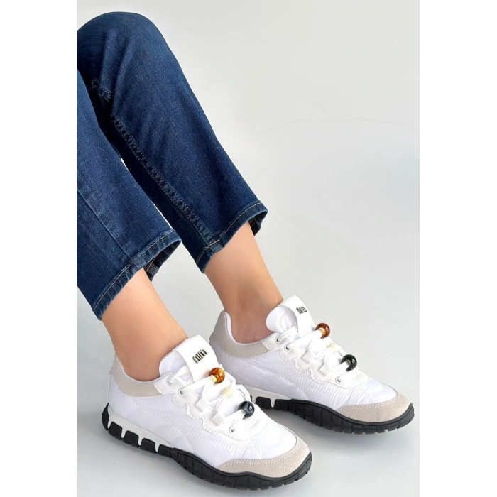 Tues Beyaz Nubuk Bağcıklı Spor Ayakkabı