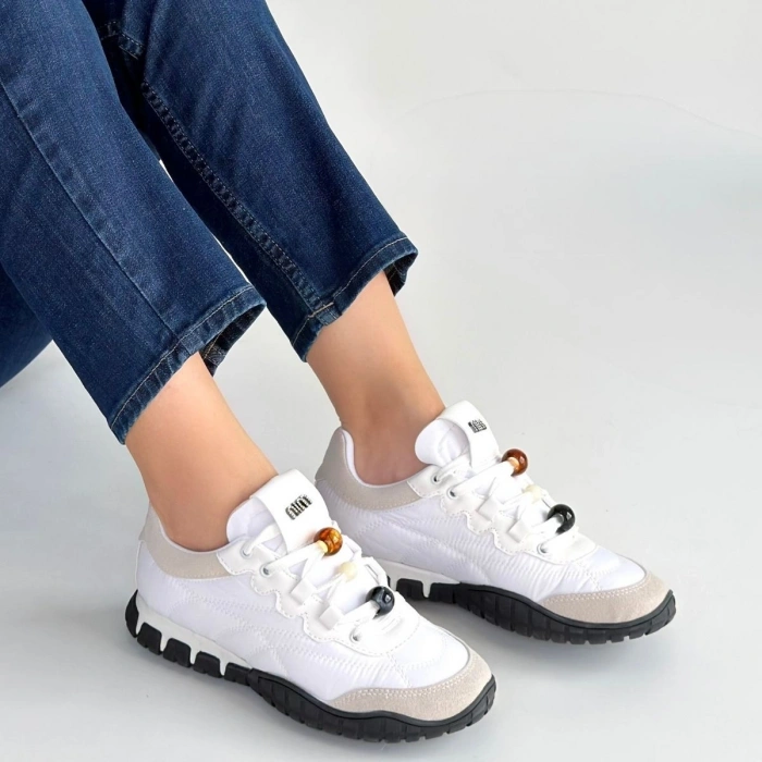 Tues Beyaz Nubuk Bağcıklı Spor Ayakkabı