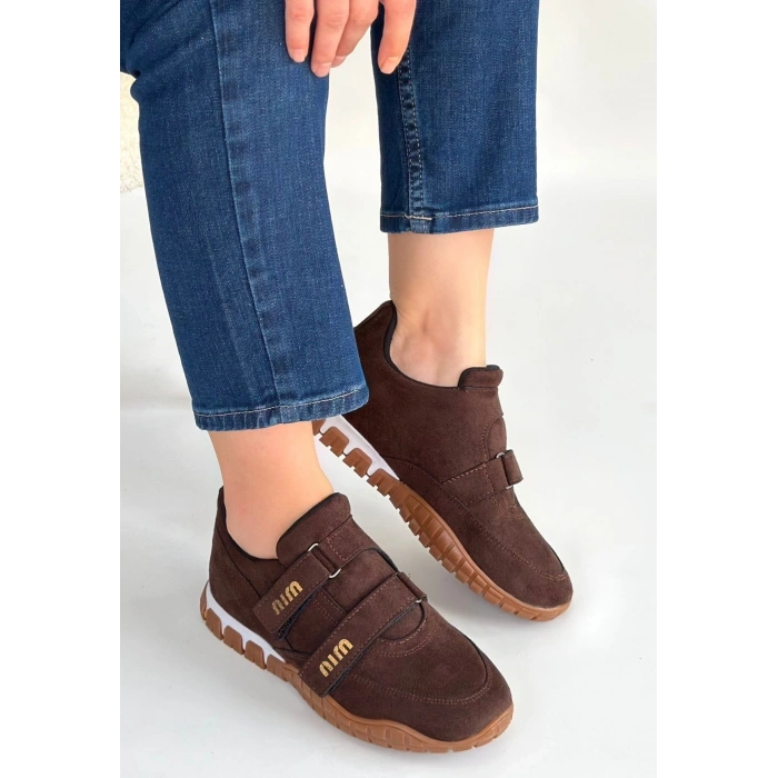 Tunga Kahverengi Süet Cırt Cırtlı Spor Ayakkabı