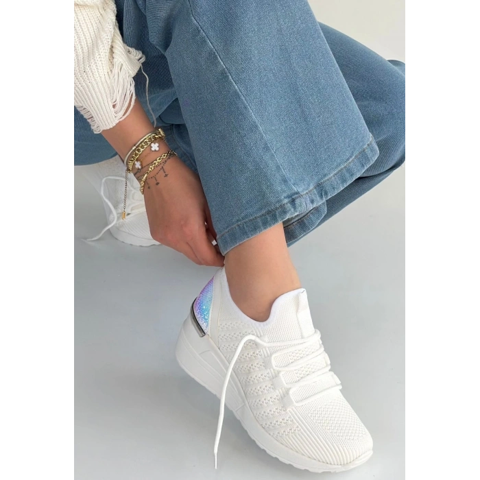 Weor Beyaz Triko Bağcıklı Spor Ayakkabı