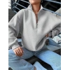 3 iplik Şardonlu yarım fermuarlı sweatshirt gri