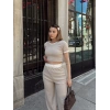 Crop pantolon biyeli takım bej