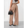Deri geniş paça beli lastikli pantolon bej h263644