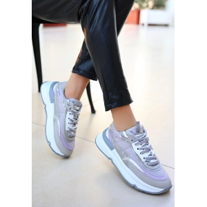 Aleh Gri Cilt Bağcıklı Spor Ayakkabı