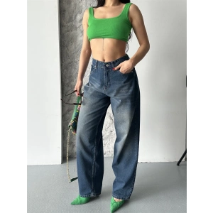 Baggy süper taş bıyık yıkama kahve tint jeans pantolon d2007