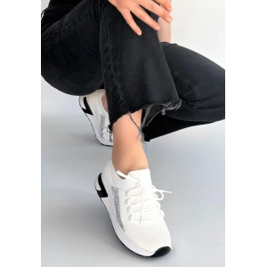 Belan Beyaz Triko Bağcıklı Spor Ayakkabı