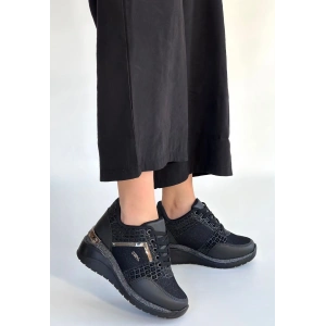 Geja Siyah Cilt Bağcıklı Spor Ayakkabı