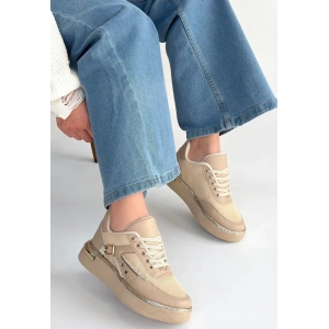 Junda Bej Cilt Bağcıklı Spor Ayakkabı