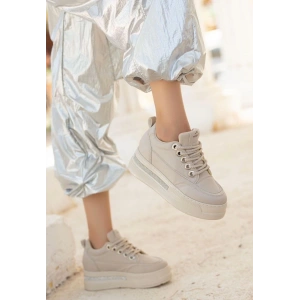 Lulu Bej Cilt Bağcıklı Spor Ayakkabı