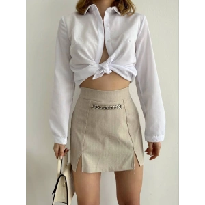 Zincir detaylı çizgili şort etek