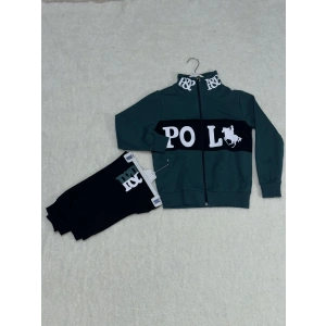 Siyah petrol yeşili baskılı kanguru cep alt üst eşofman takımı yeşil