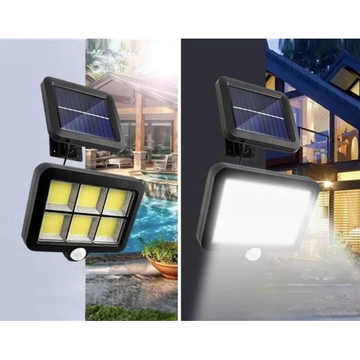120 Cob Led Solar Panelli 3 Modlu Duvar Lambası Uzaktan Kumandalı Mz-302k