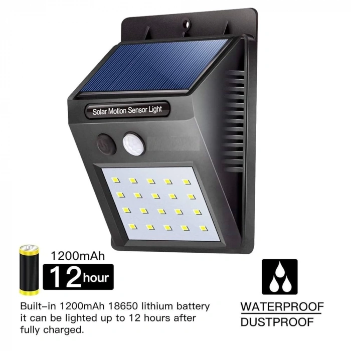 20 Ledli Hareket Sensörlü Dış Mekan Solar Lamba