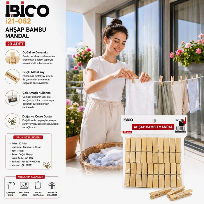 20pcs Ahşap Bambu Mandal (5580)