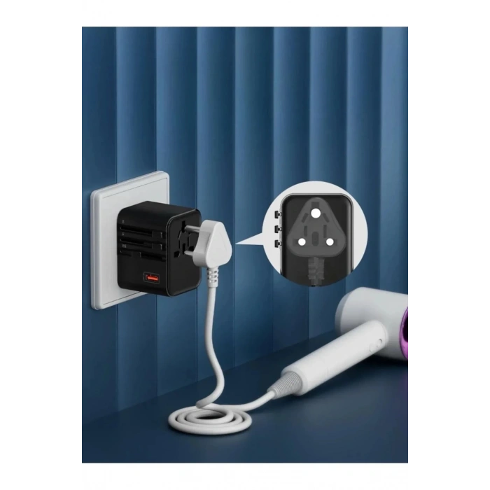 25w Evrensel Seyahat Adaptörü, Eu/us/uk/au Priz Dönüştürücü, 1x Usb, 2x Type-c Hızlı Şarj