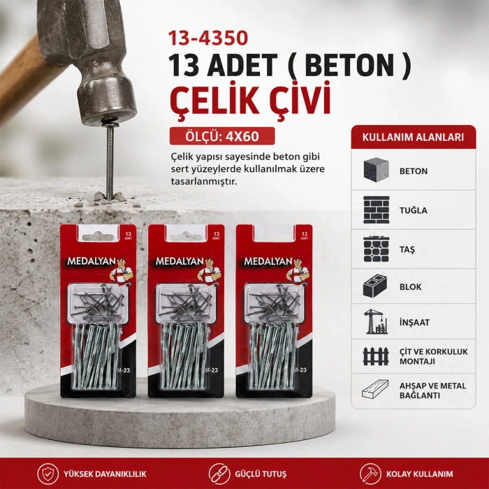 4x60 13pcs Beton Çelik Çivi 18pcs (5580)