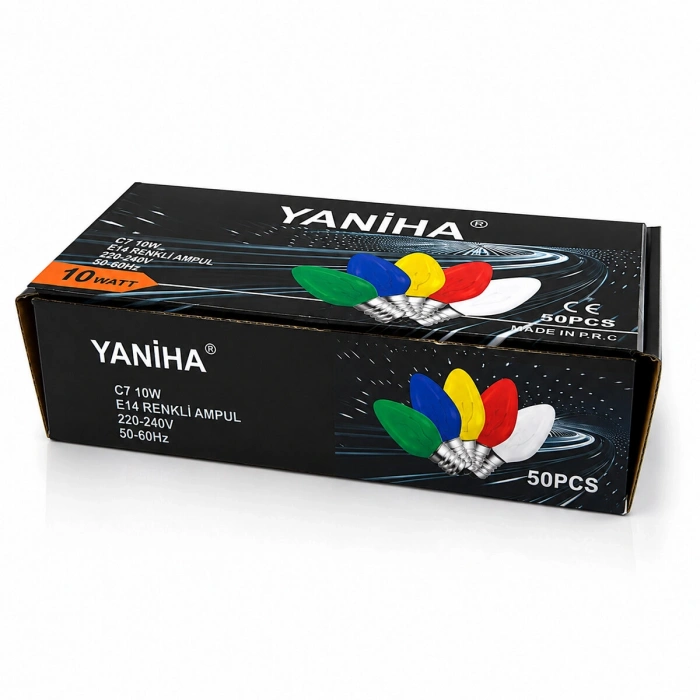 50 Adet Mix Renkli Gece Lambası Ampul E14 - 10w C7 (5580)